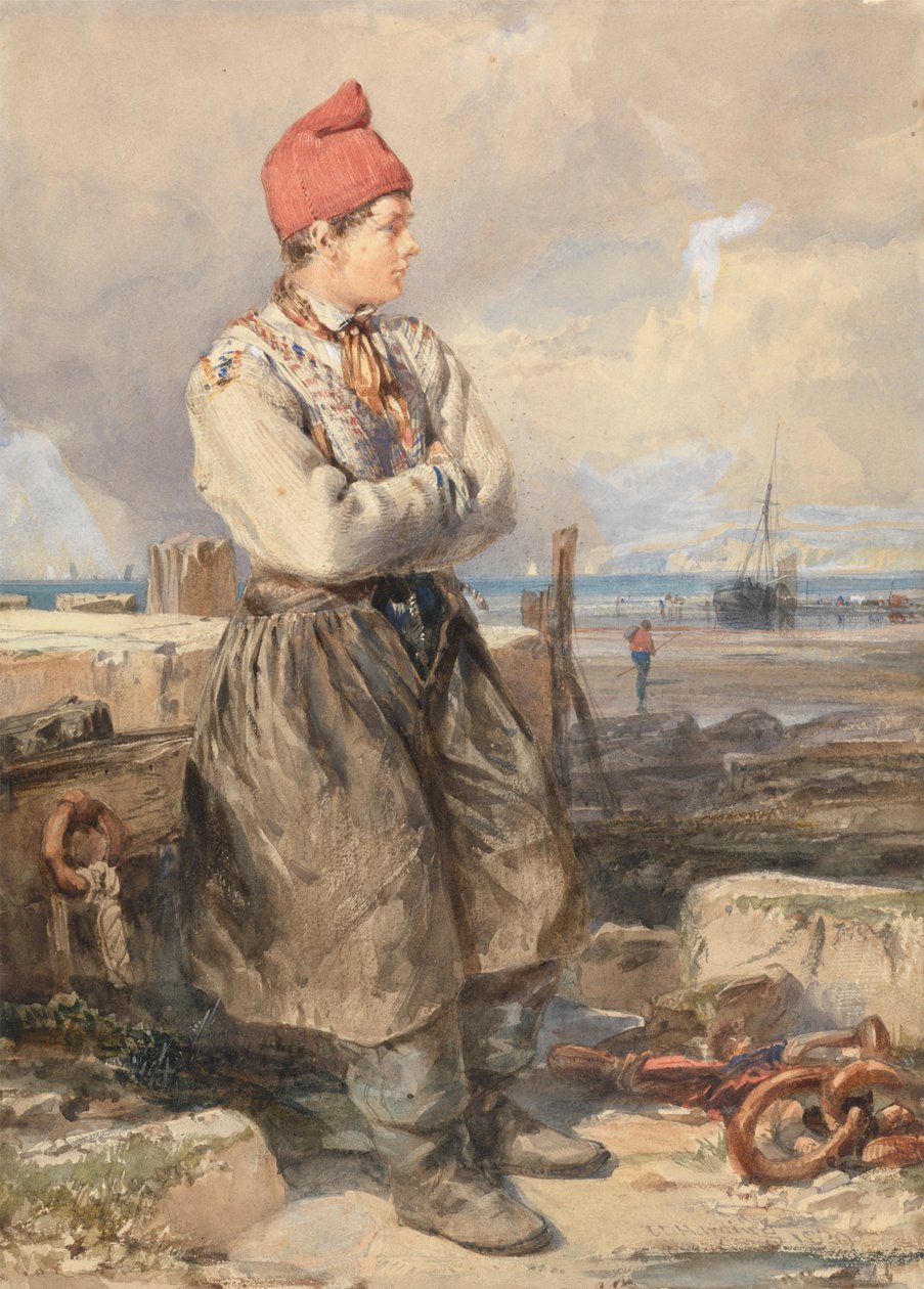 Fransk kystscene med Fisherboy av James Duffield Harding