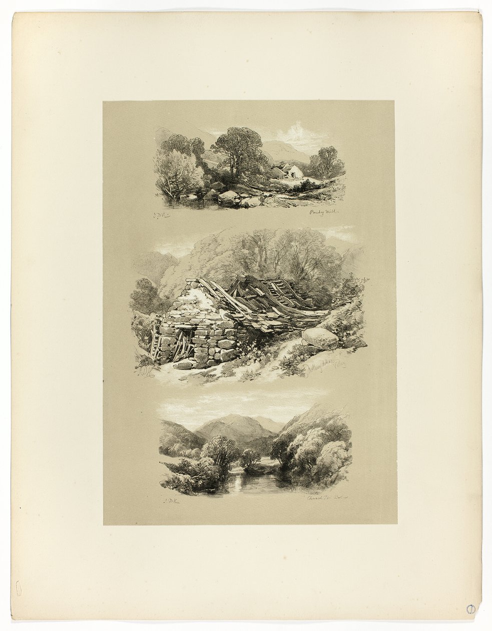 Pandy Mill, Church Pool og ett annet emne, fra Picturesque Selections av James Duffield Harding