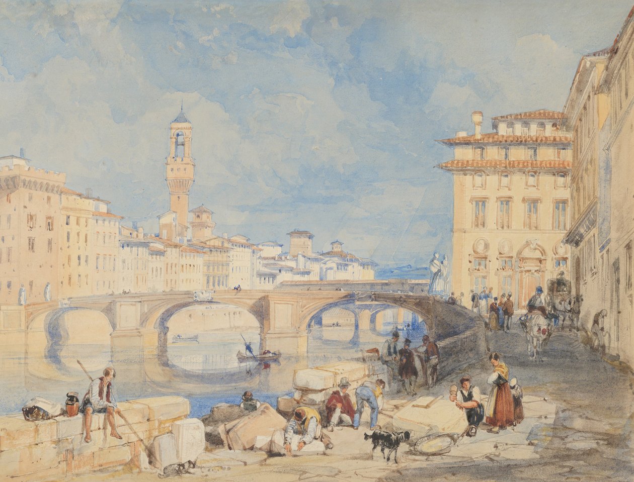 Ponte Santa Trinità, Firenze, før 1832. av James Duffield Harding