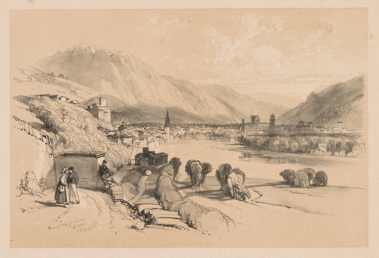 Skisser hjemme og i utlandet: Generelt syn på Trento, 1834. av James Duffield Harding