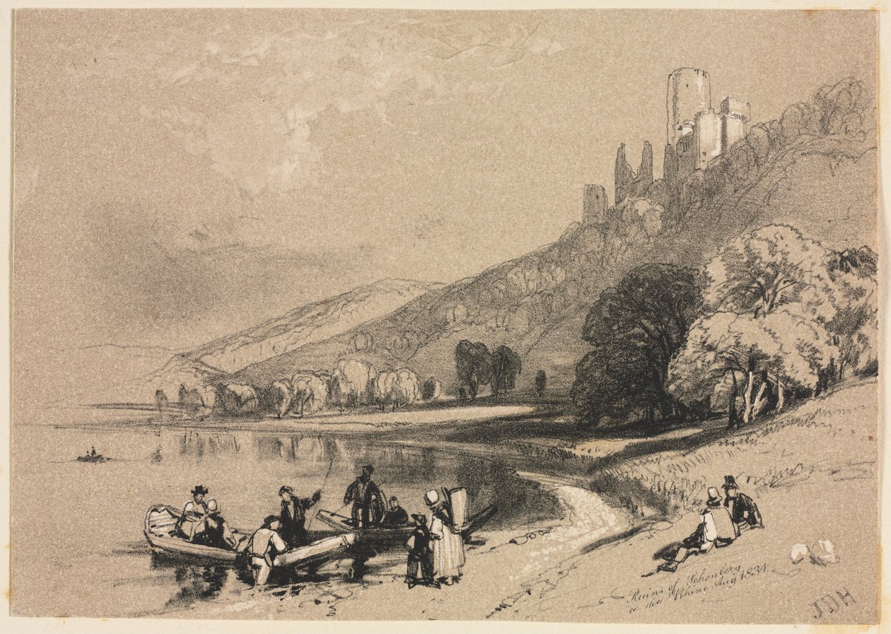 Skisser hjemme og i utlandet: Ruinene av Schonberg på Rhinen, 1834. av James Duffield Harding