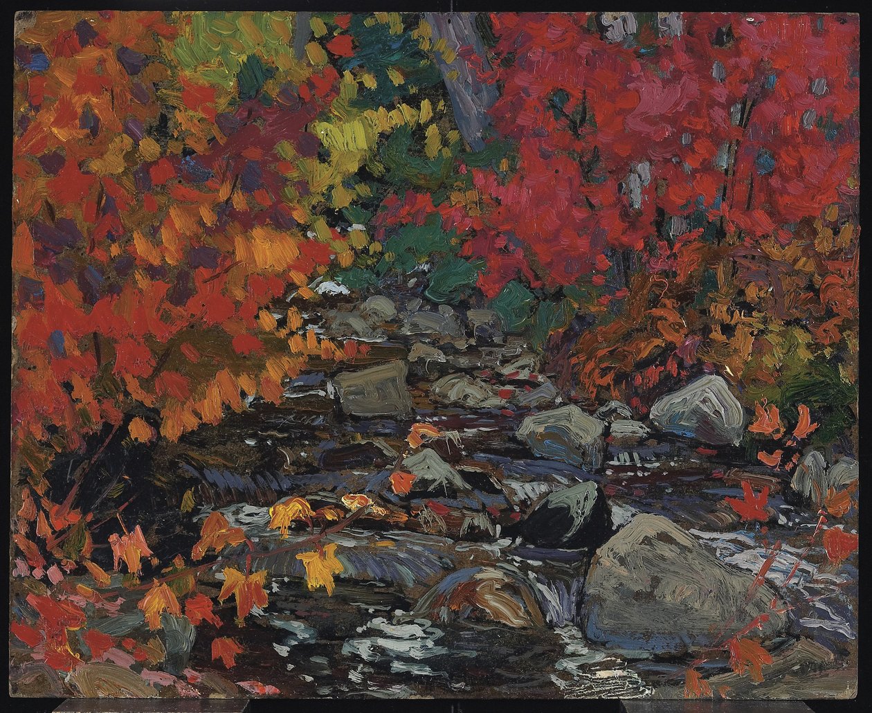 Autumn Leaves, Batchewana, Algoma, ca. 1919 (olje på kompositt tremasseplate) av James Edward Hervey Macdonald