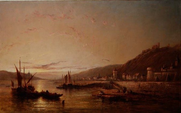 Fiskebåter ved solnedgang av James Edwin Meadows
