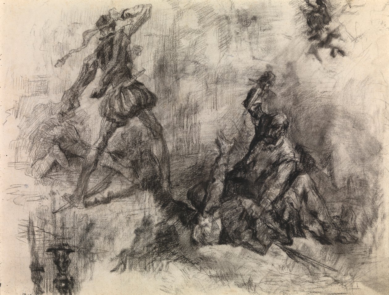 Don Quijote (fargestift og svart kritt på papir) av James Ensor