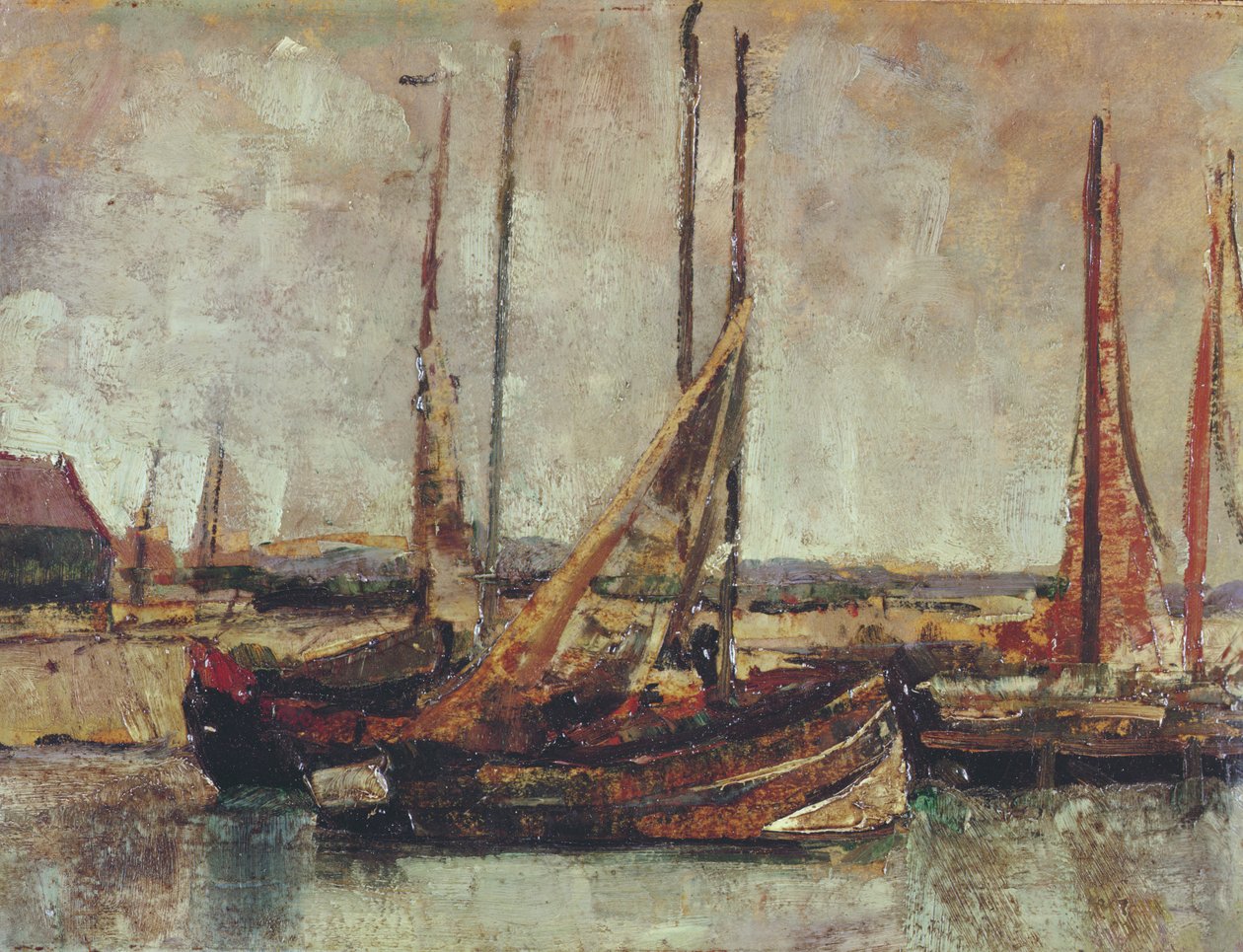Fiskebåter (olje på kort om bord) av James Ensor