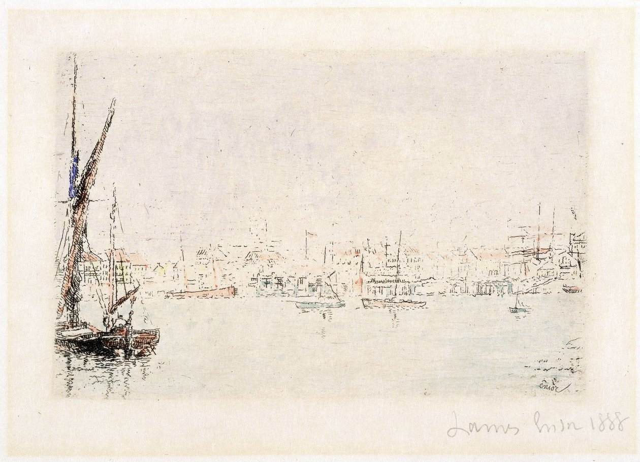Utsikt over havnen i Oostende av James Ensor