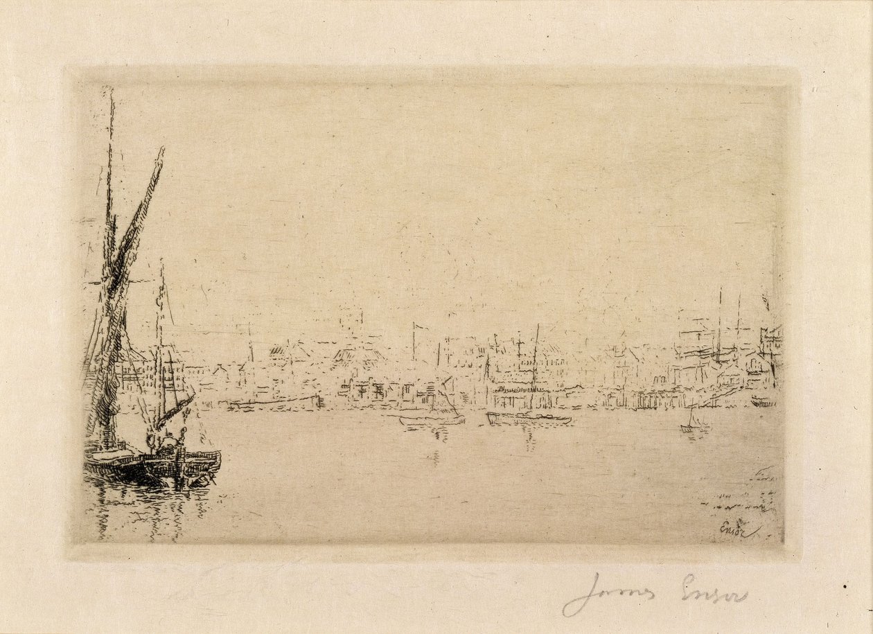 Utsikt over havnen i Oostende av James Ensor
