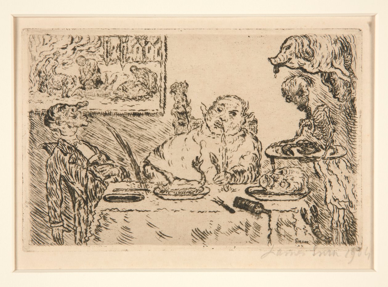 La gourmandise (Gluttony), fra porteføljen Les p?ch?s capitaux (Dødssyndene) av James Ensor