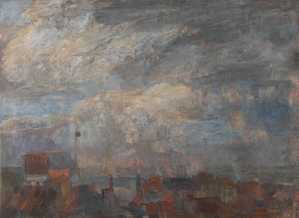 Stor utsikt over hustakene i Oostende av James Ensor