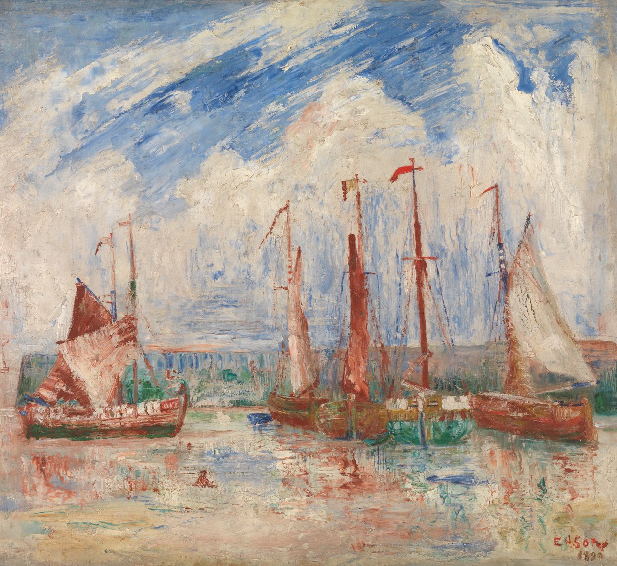 Oostende havn, ca. 1900-04 (olje på lerret) av James Ensor