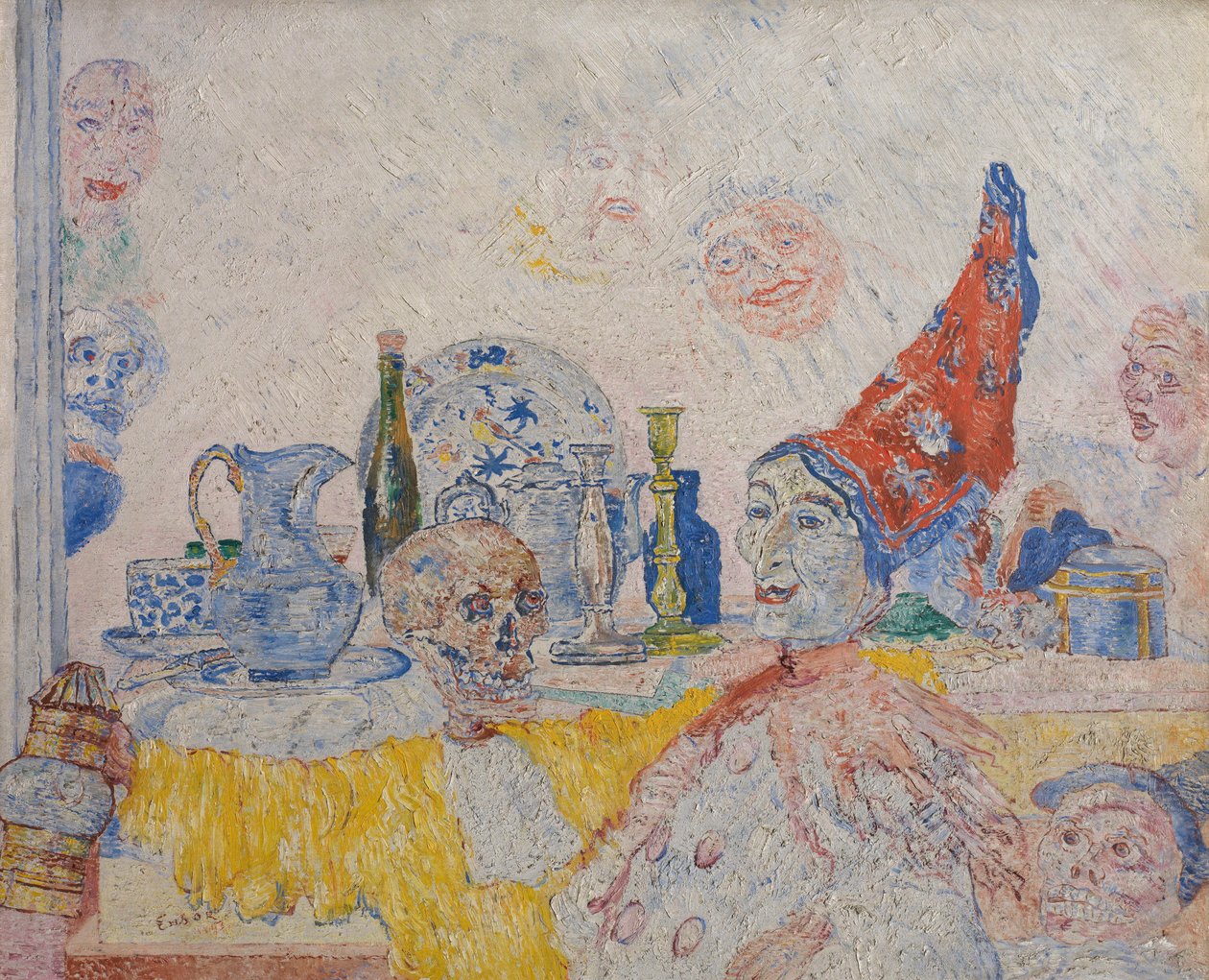 Pierrot som skjelett i en gul toga av James Ensor