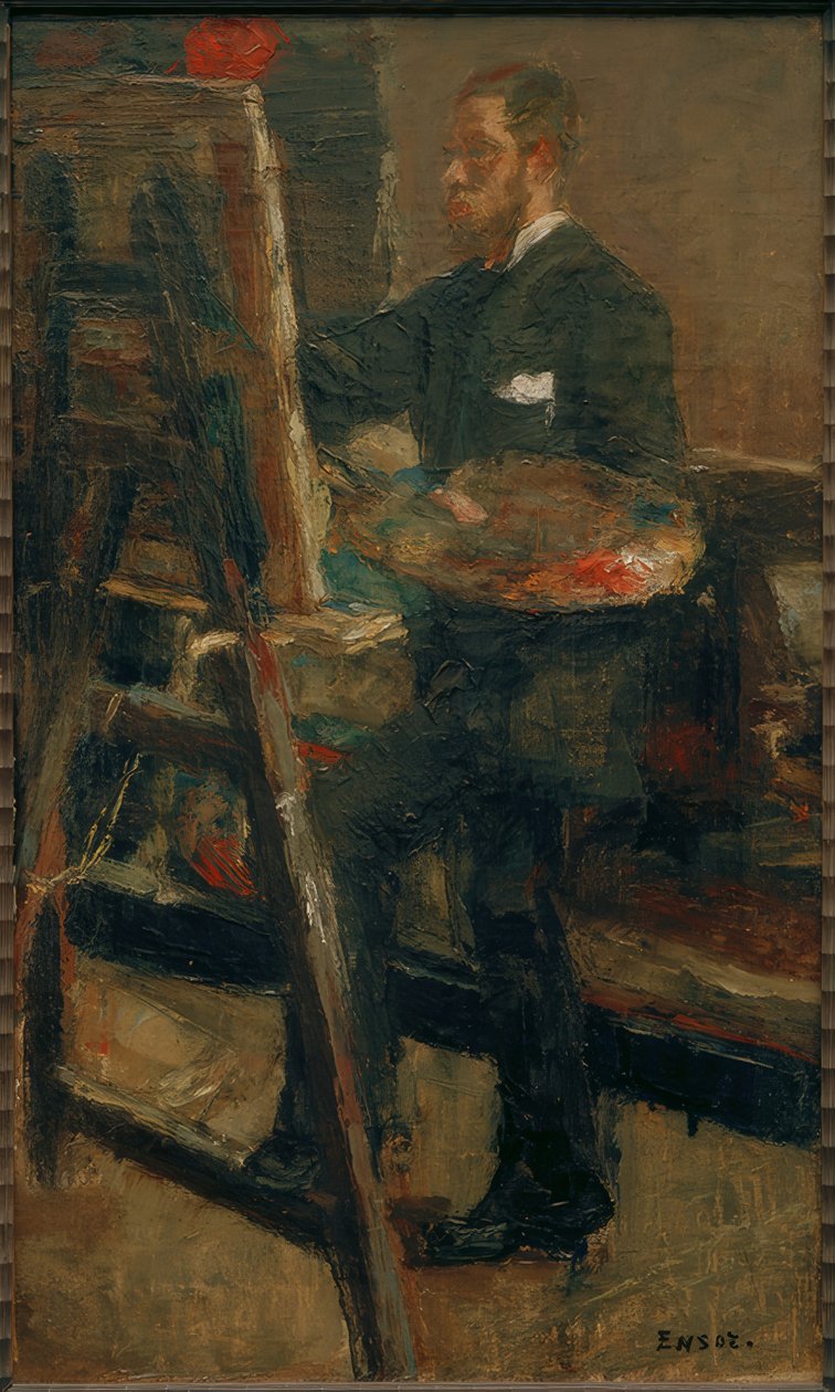 Portrett av Willy Finch ved staffeliet av James Sidney Ensor