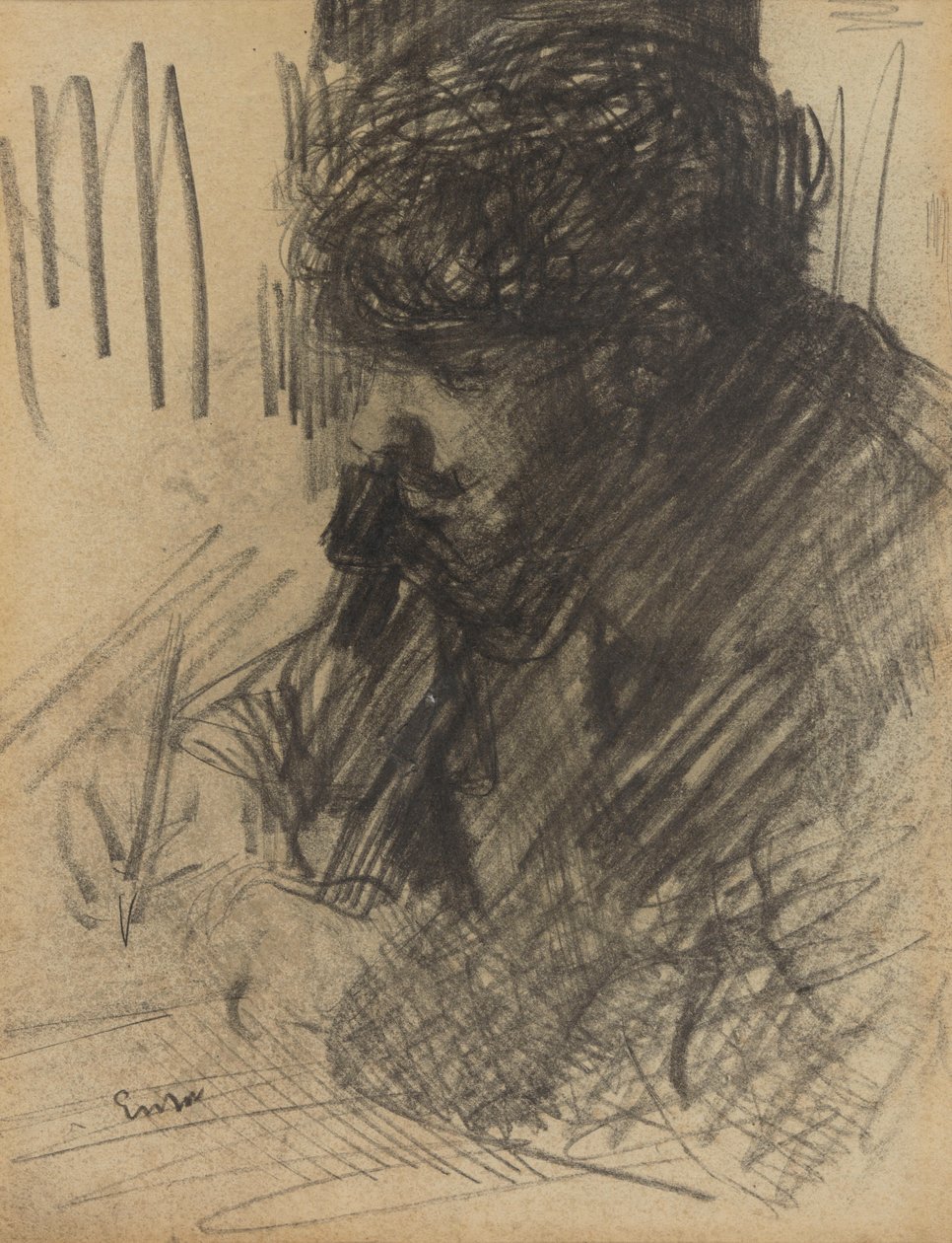 Portrett av Dario de Regoyos som skriver av James Ensor
