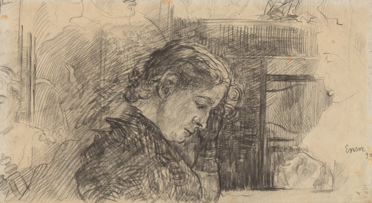 Profil av en kvinne (Mariette Rousseau) og andre figurer av James Ensor