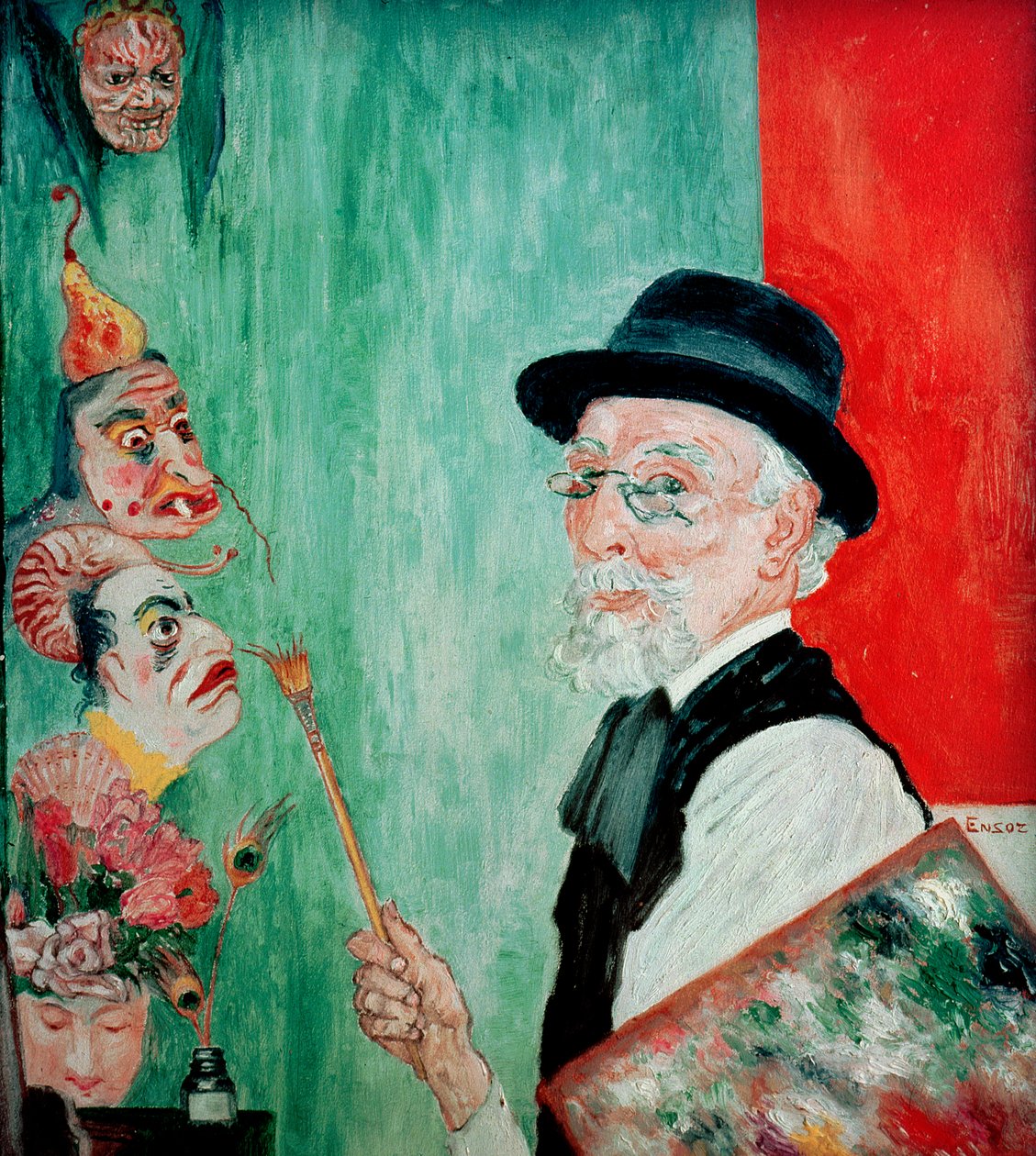 Selvportrett med masker. 1936 (olje på panel) av James Ensor