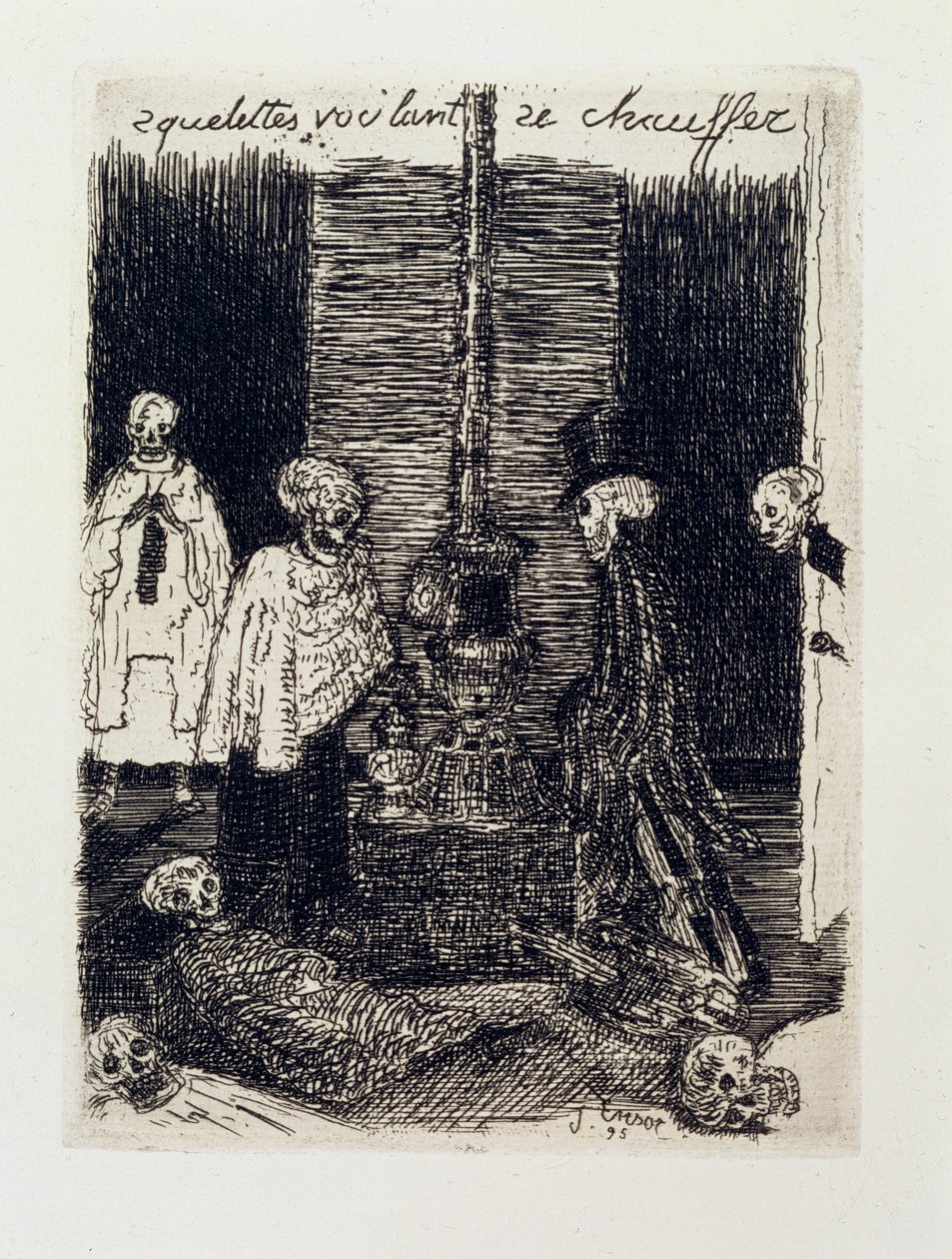 Skjeletter som prøver å varme seg selv av James Ensor