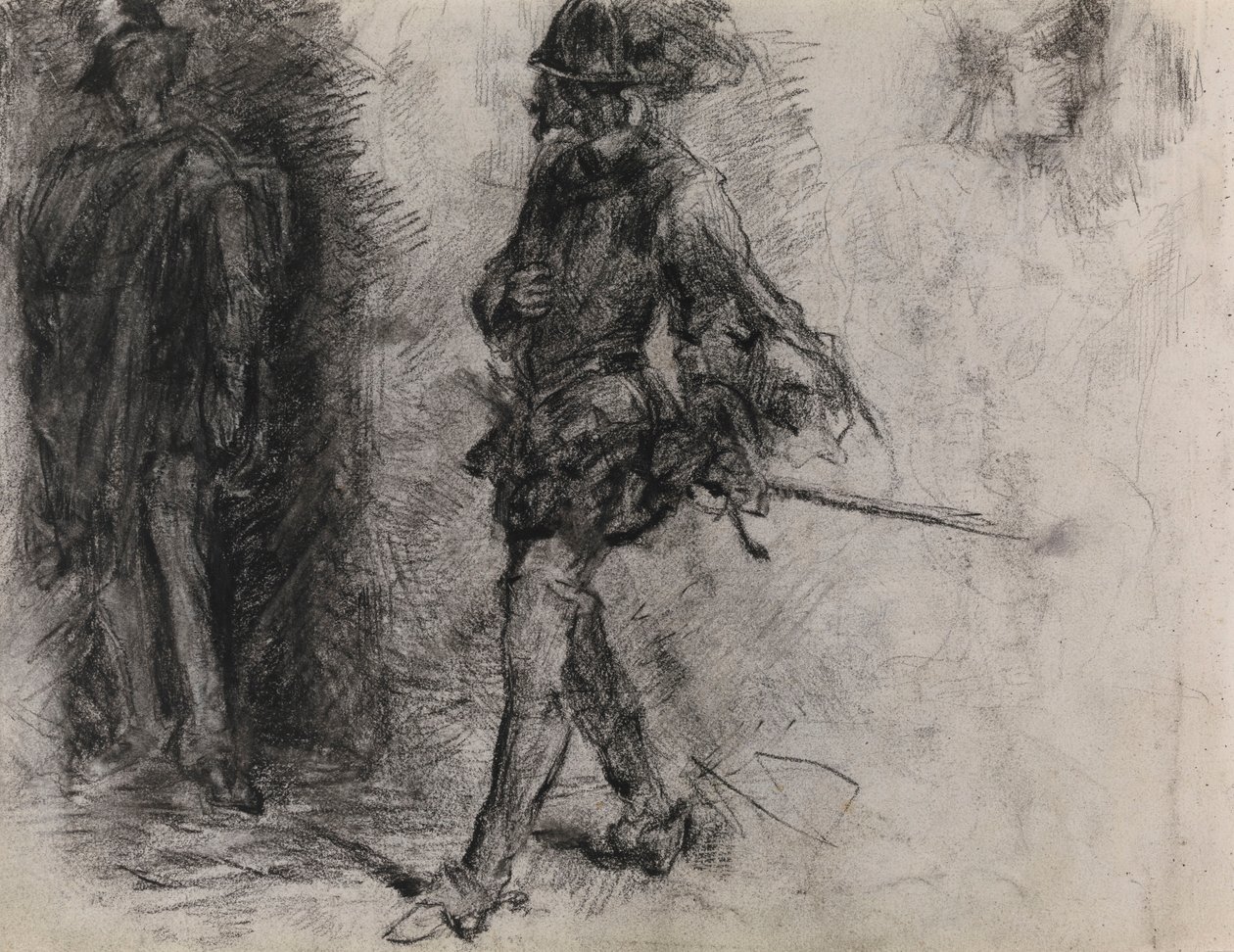 Spanjol stående i skyggen, en annen mann og et hode i profil av James Ensor