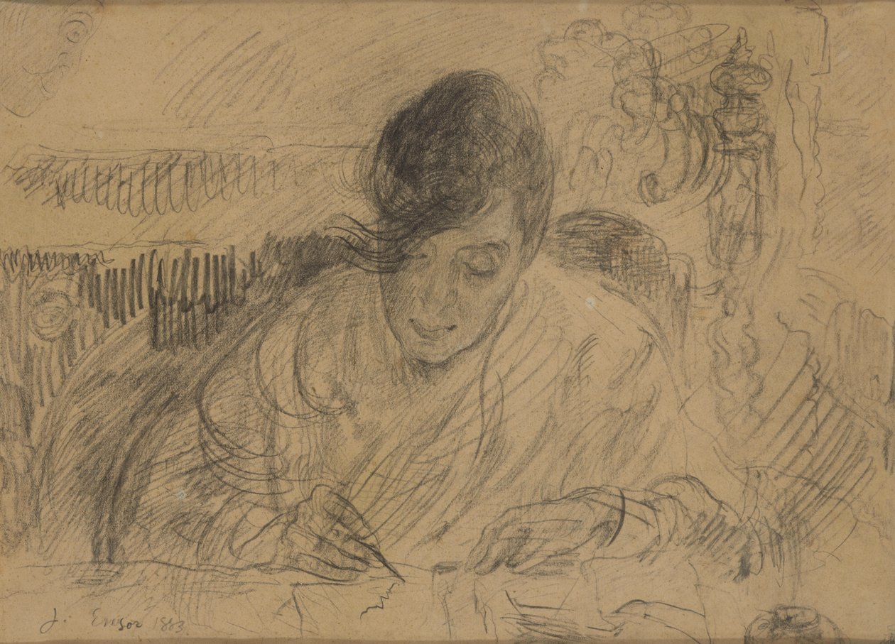 Kvinne som skriver et brev (Ensors søster) av James Ensor