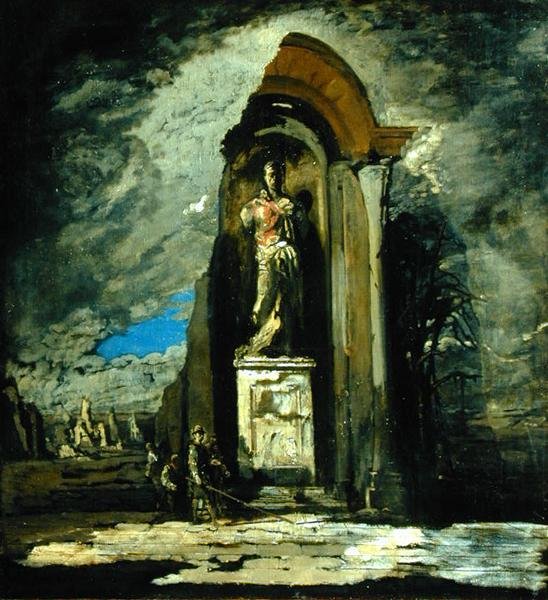 Monumentet, ca. 1916-17 (olje på lerret) av James Ferrier Pryde