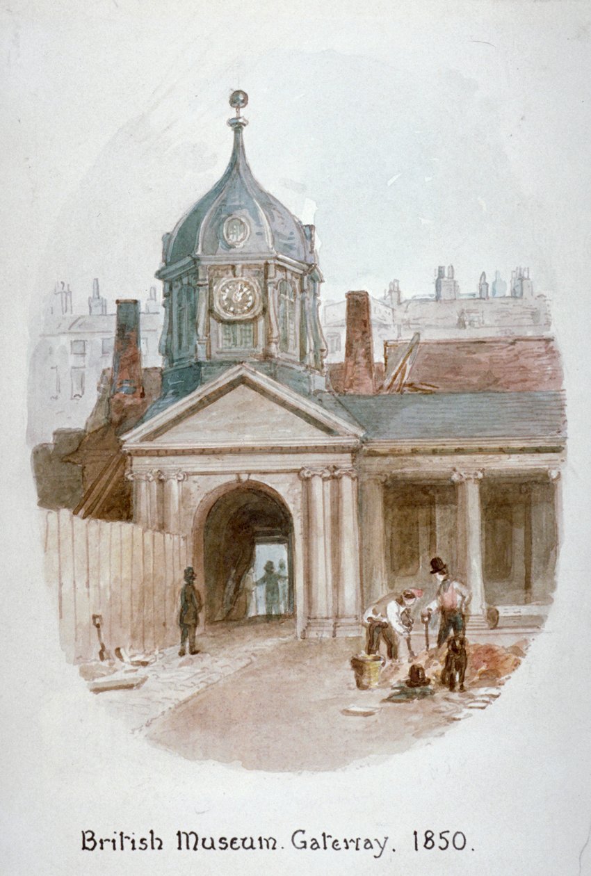 Inngangsporten til det gamle British Museum Montague House, Bloomsbury, London, 1850. av James Findlay