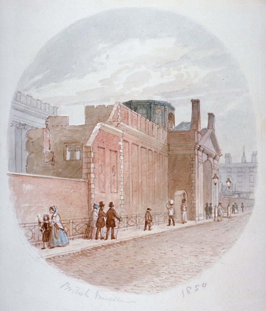 En del av en vegg i det gamle British Museum, Bloomsbury, London, 1850 av James Findlay