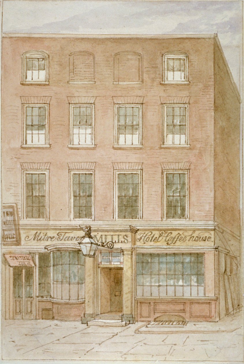 The Mitre Tavern, kaffehus og hotell på Mitre Court, Fleet Street, City of London, 1850 av James Findlay