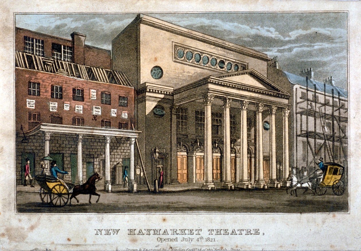 Utsikt over Haymarket Theatre, Westminster, London, 1821. av James Findlay