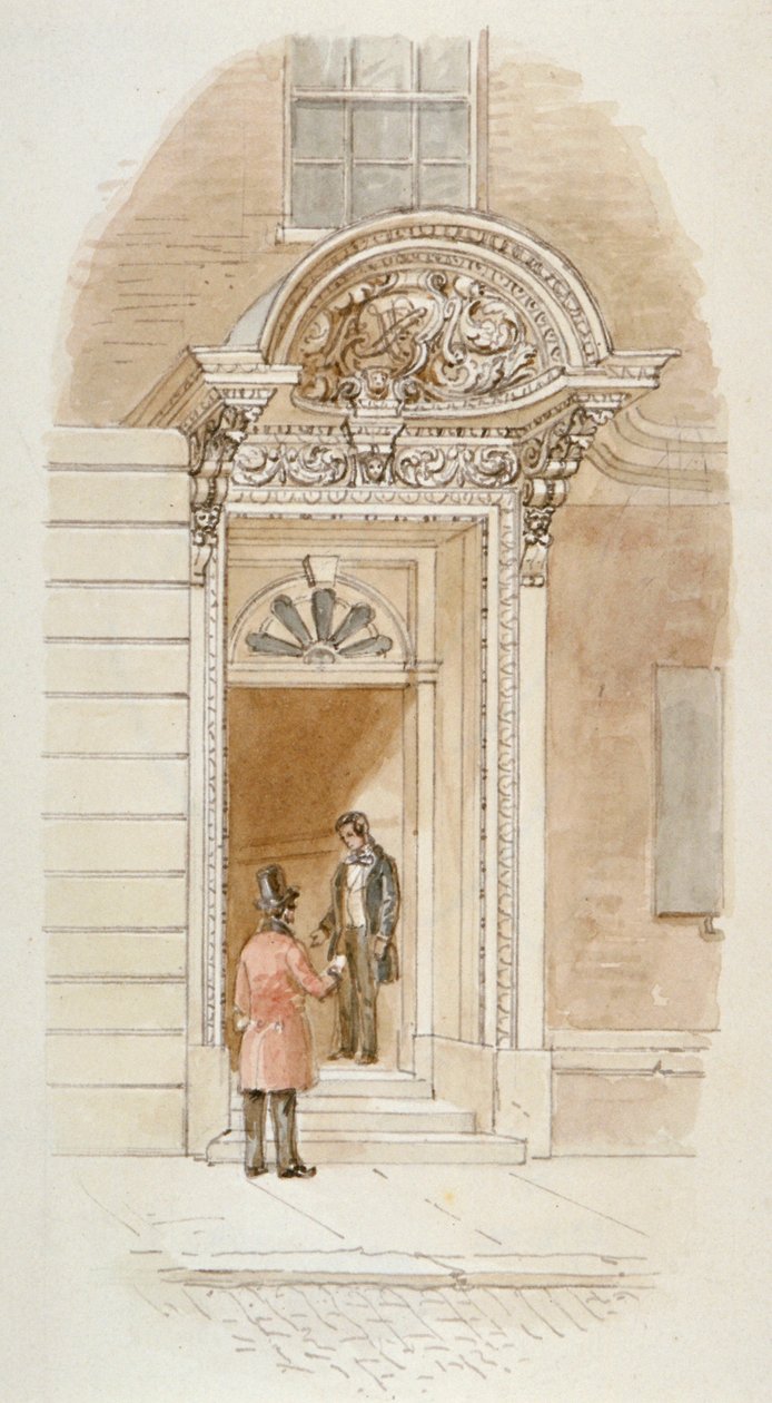 Utsikt over døråpningen til Mincing Lane nr. 4, City of London, 1840 av James Findlay