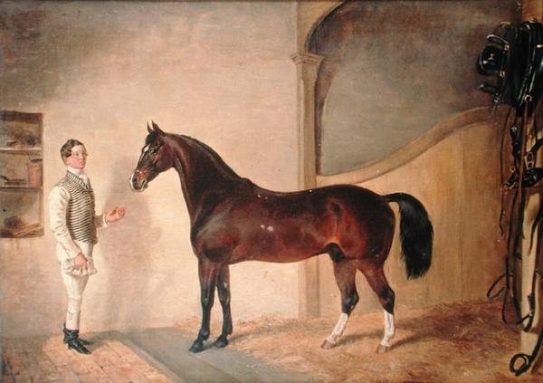 Groom with Hunter på Tredegar Estate, Monmouthshire av James Flewitt Mullock