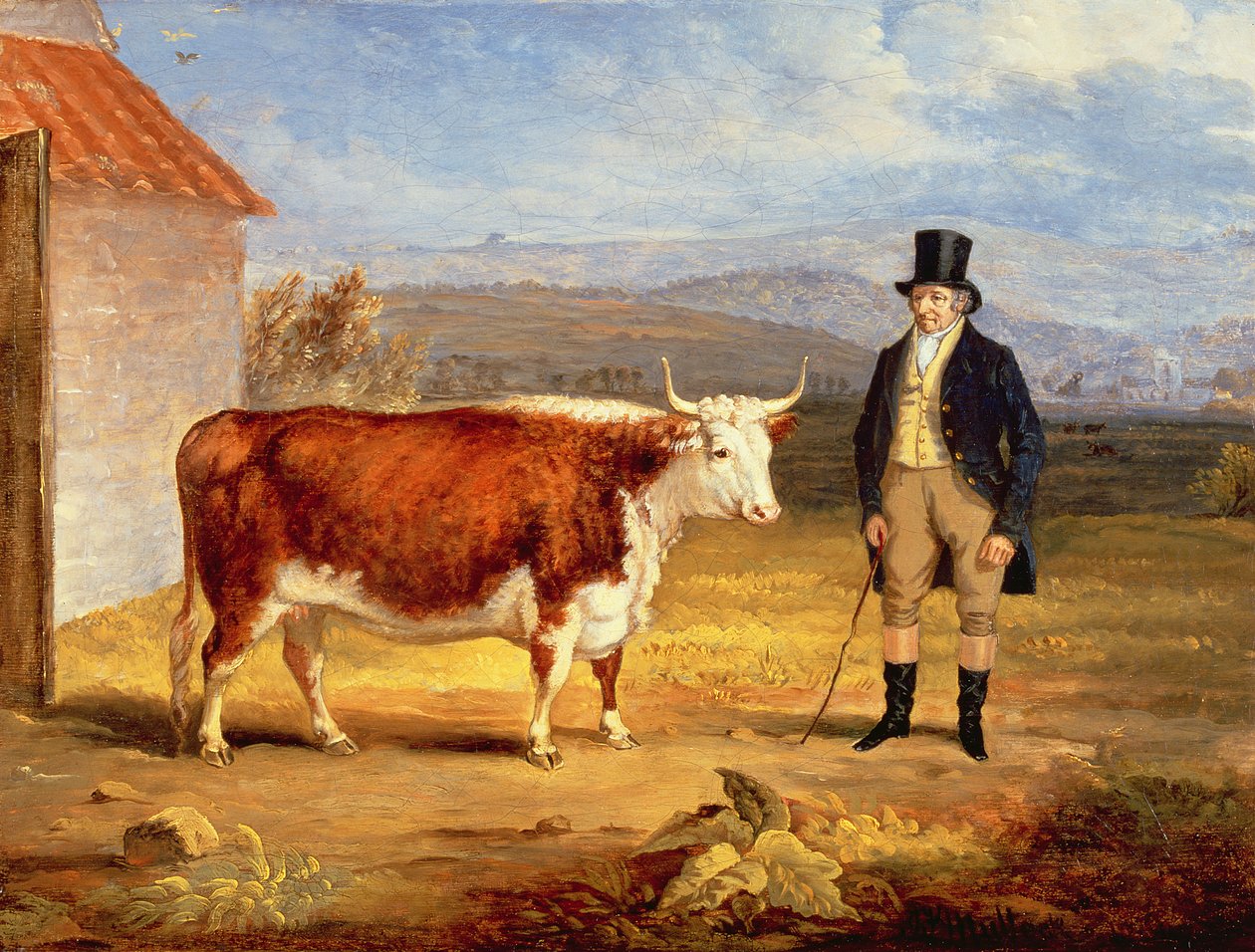 Mr James Hodges og hans to år gamle Hereford kvige, ca. 1843 av James Flewitt Mullock