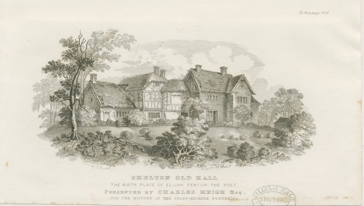 Shelton Old Hall: stålgravering (vignettert), nd [c 1843] (trykk) av James Flewitt Mullock