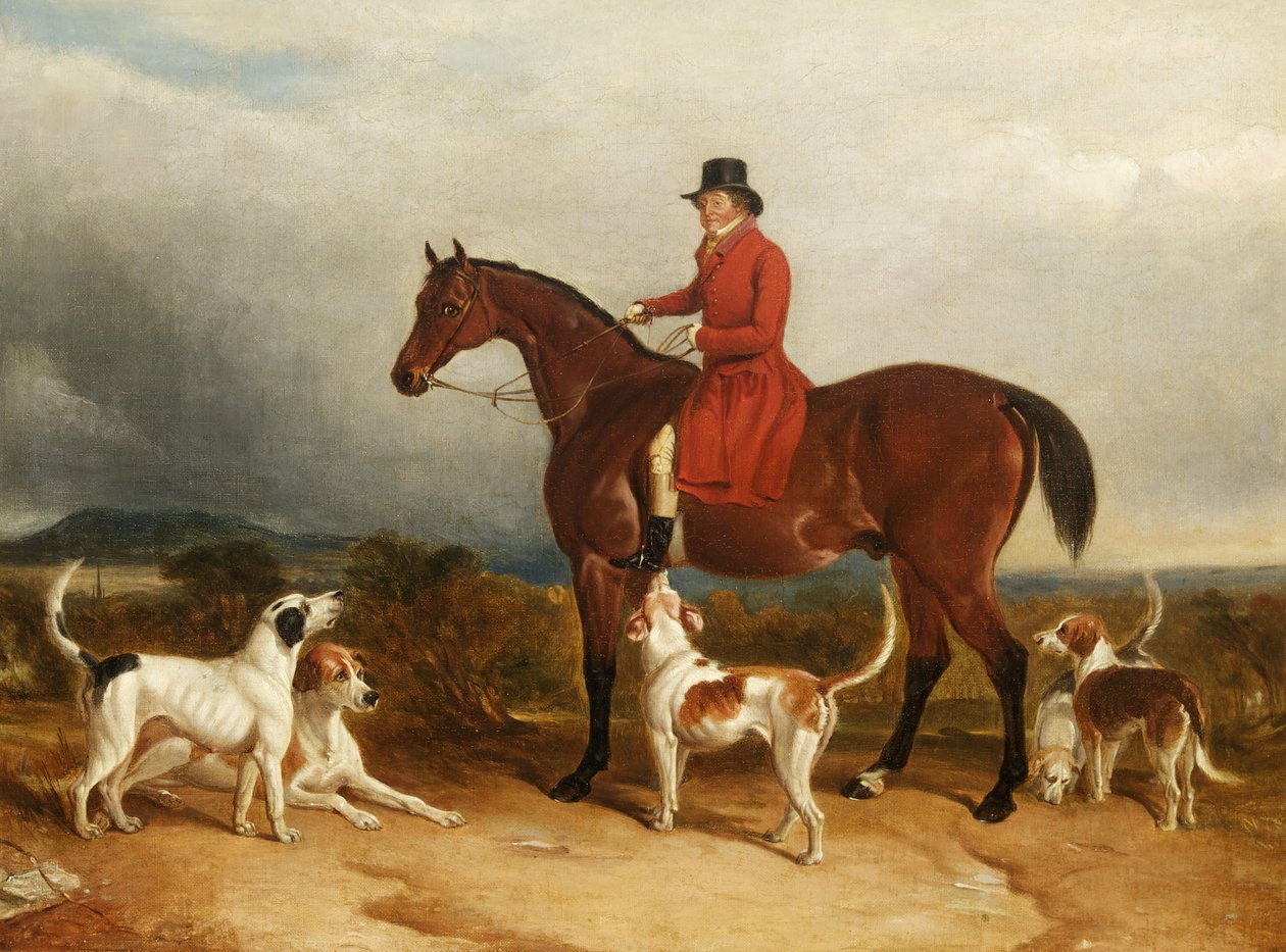 William Phillips fra Risca Manor, Monmouthshire med hunder, 1850-55 av James Flewitt Mullock