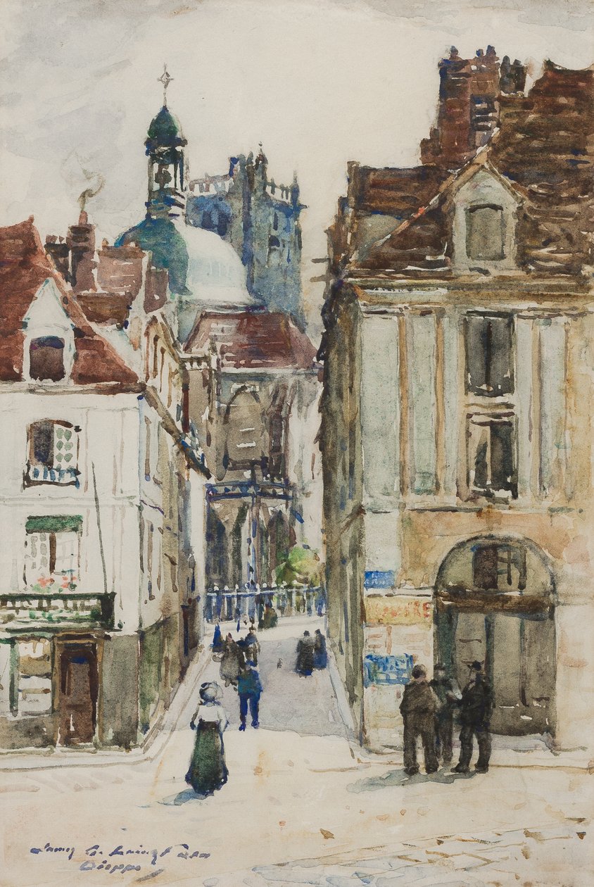 Dieppe, Rue Notre Dame, fra kaikanten, ca. 1900 av James Garden Laing