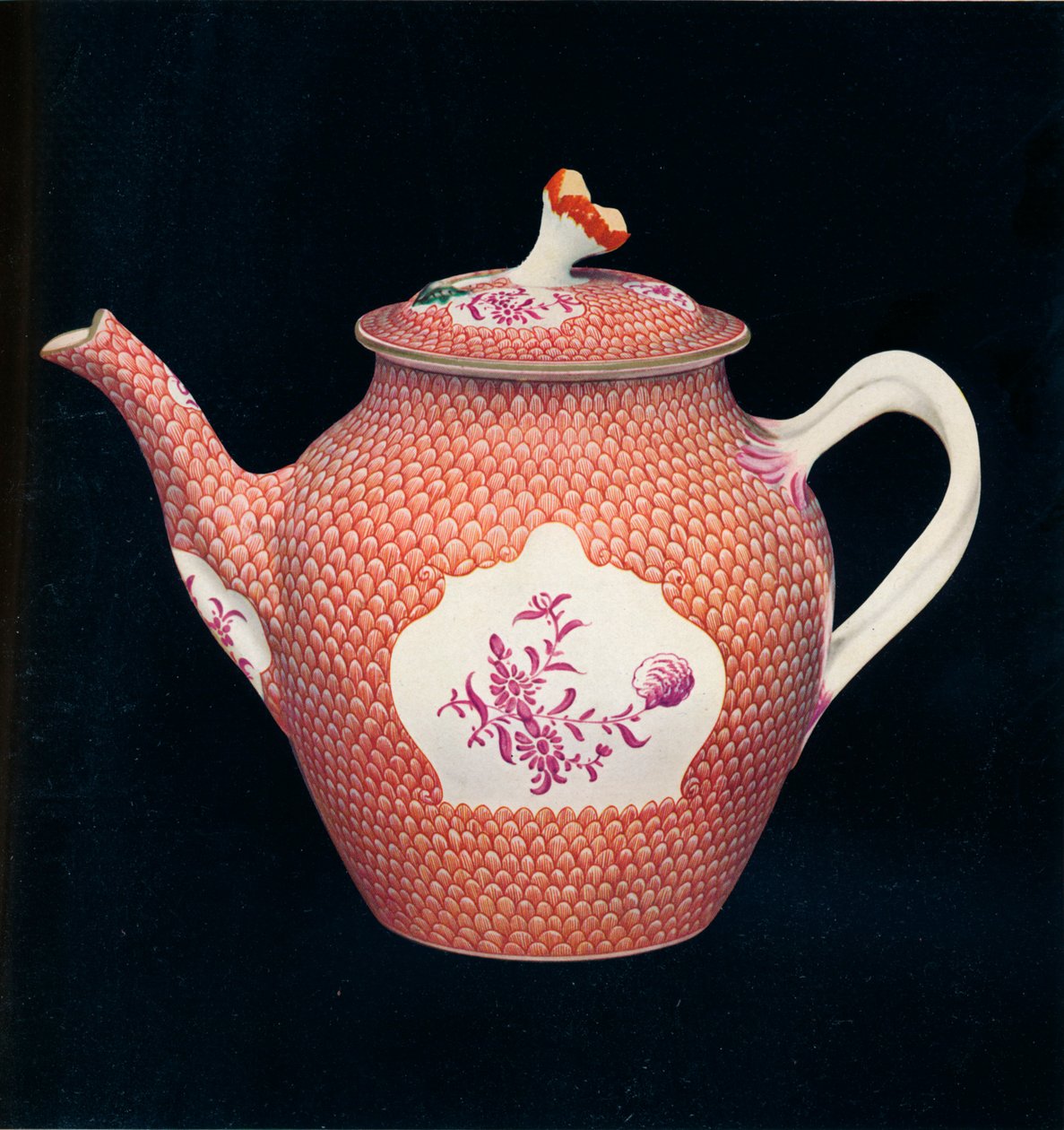 Worcester tekanne og deksel, c1770 av James Giles