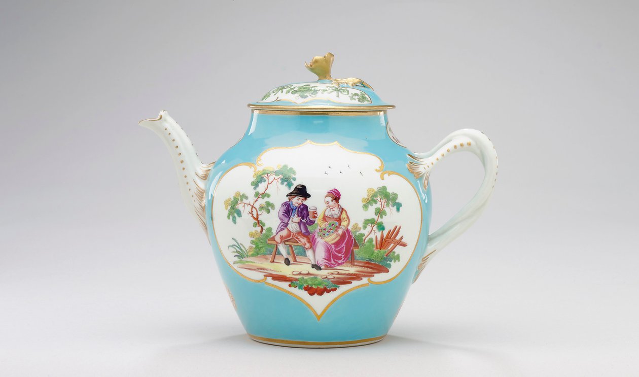 Worcester tekanne og deksel, ca. 1770 av James Giles