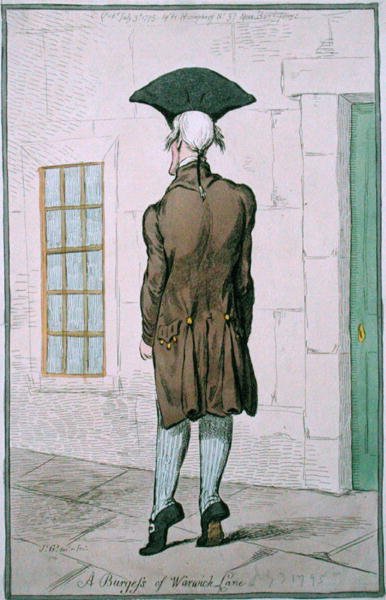 A Burgess of Warwick Lane, utgitt av Hannah Humphrey i 1795 (håndfarget etsning) av James Gillray