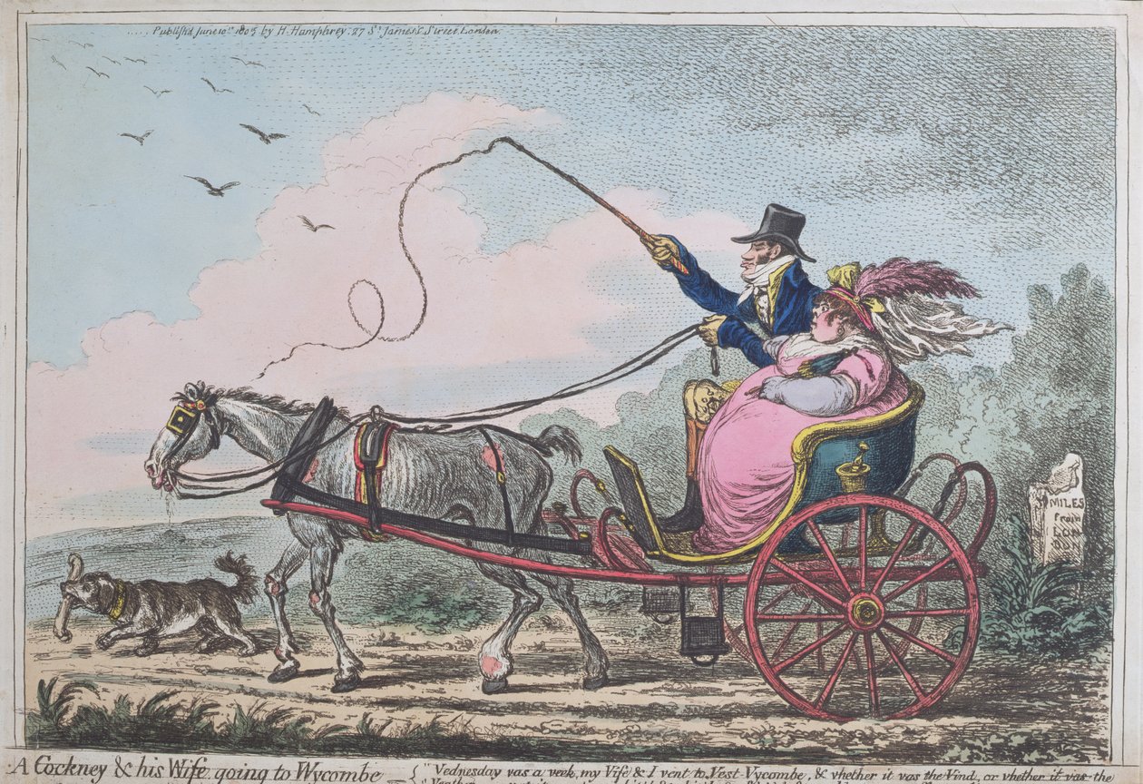 A Cockney and his Wife going to Wycombe, utgitt av Hannah Humphrey i 1805 (håndfarget etsning med akvatint) av James Gillray
