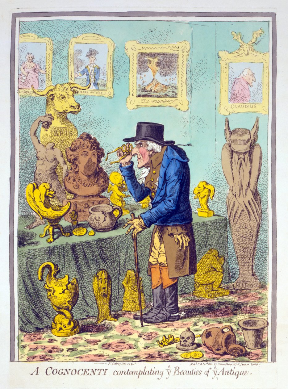 En Cognocenti som vurderer ye Beauties of Ye Antique, pub. Hannah Humphrey, 11. februar 1801 (håndfarget gravering) av James Gillray
