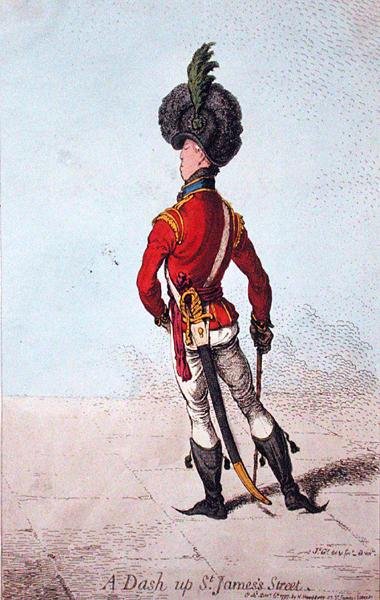 A Dash up St. James Street, utgitt av Hannah Humphrey i 1797 (håndfarget etsning) av James Gillray