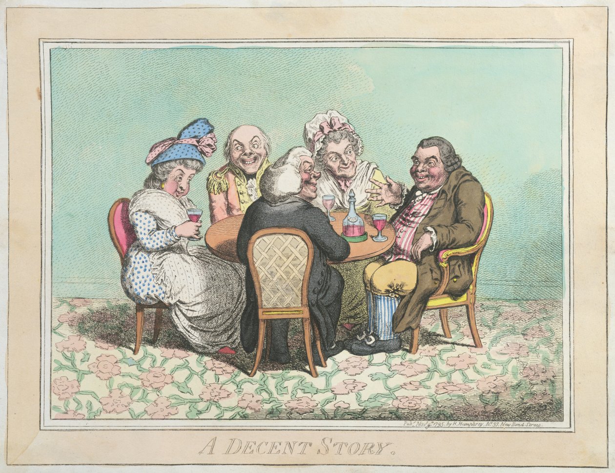 A Decent Story , utgitt av Hannah Humphrey i 1795 (håndfarget etsning) av James Gillray