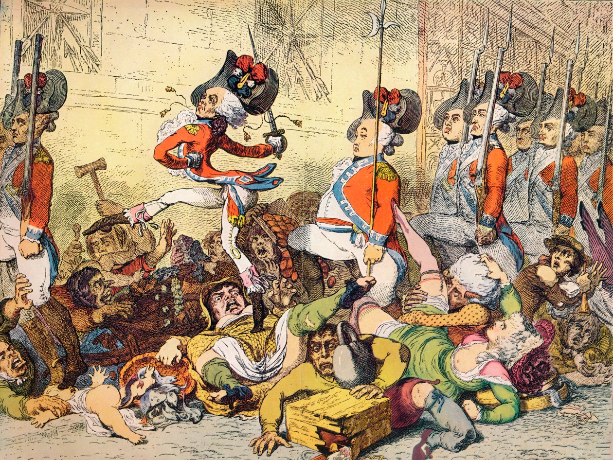 En mars til banken, 1787 av James Gillray