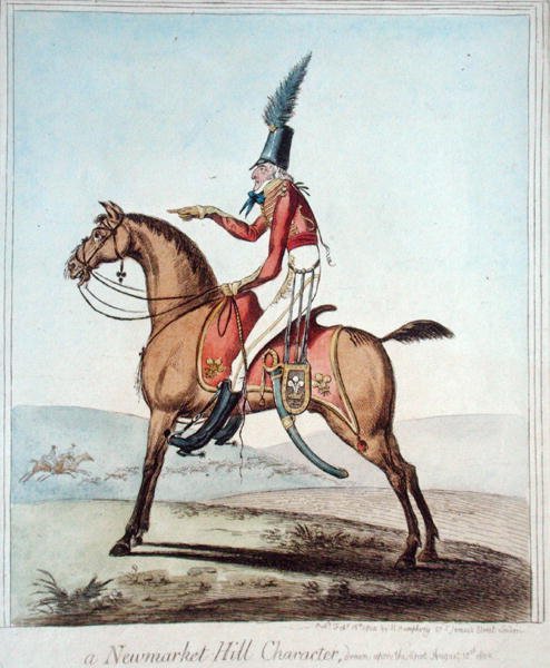 En Newmarket Hill-karakter, tegnet på stedet, 18. august 1802, utgitt av Hannah Humphrey i 1804 (håndfarget etsning) av James Gillray