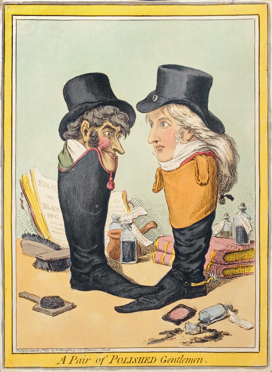 A Pair of Polished Gentlemen, utgitt av Hannah Humphrey i 1801 (håndfarget etsning) av James Gillray
