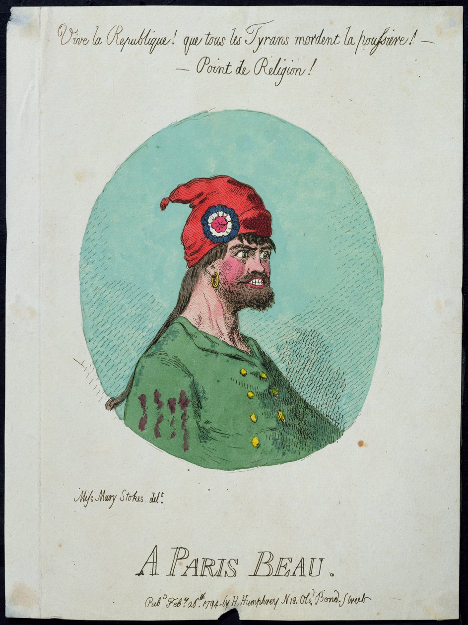 A Paris Beau, utgitt av Hannah Humphrey i 1794 (håndfarget etsning) av James Gillray