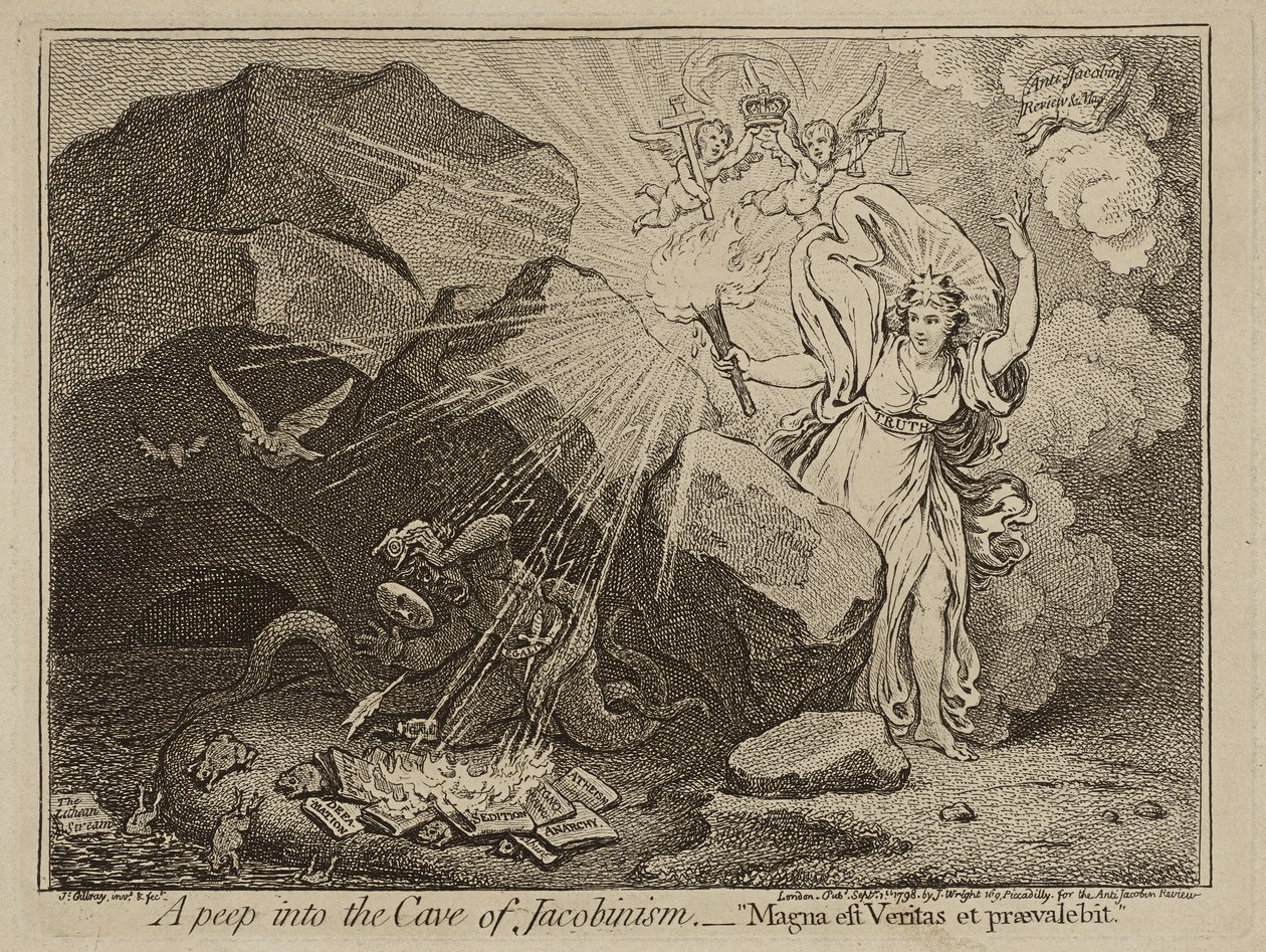 A Peep into the Cave of Jacobinism, or The Great Truth Will Prevail, 1798 (radering på papir) av James Gillray