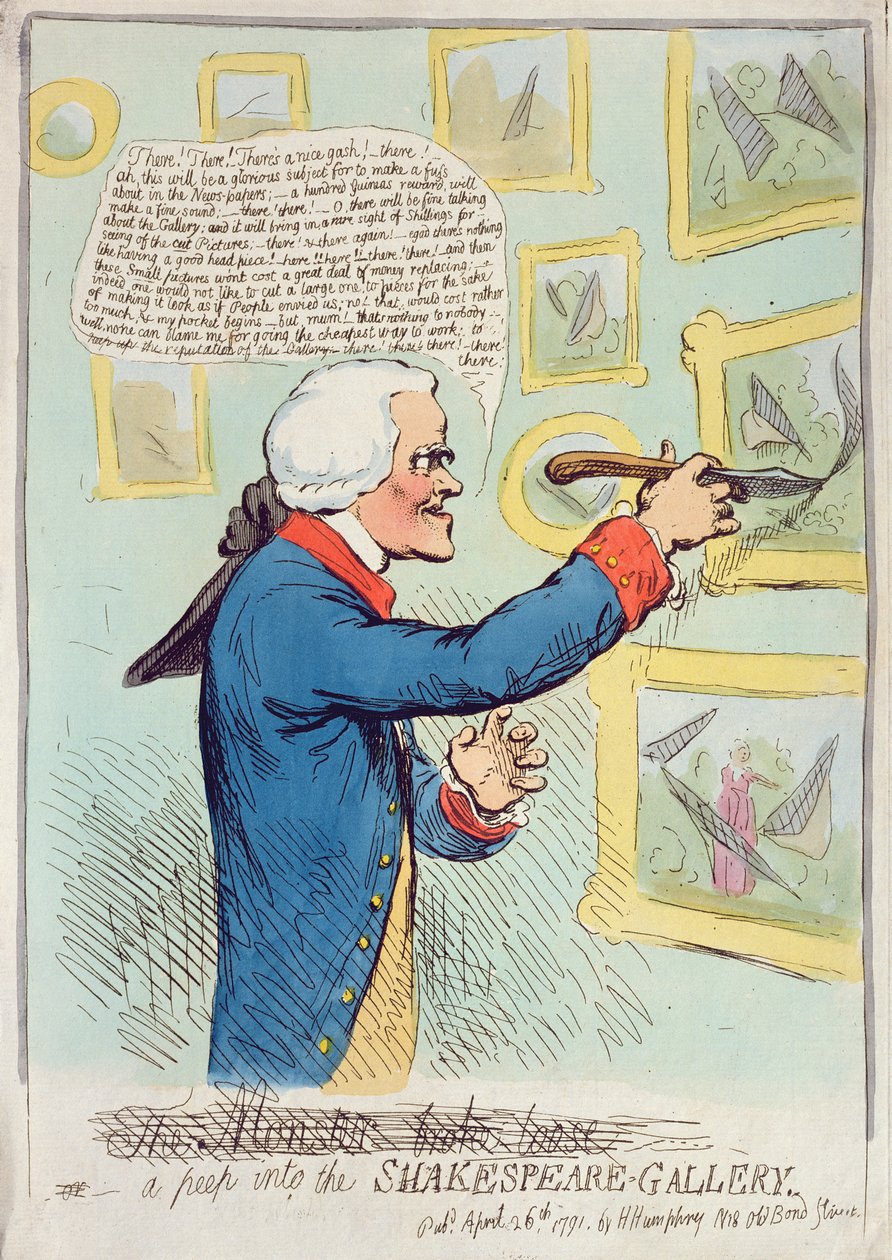 A Peep into the Shakespeare Gallery, utgitt av Hannah Humphrey i 1791 (håndfarget etsning) av James Gillray