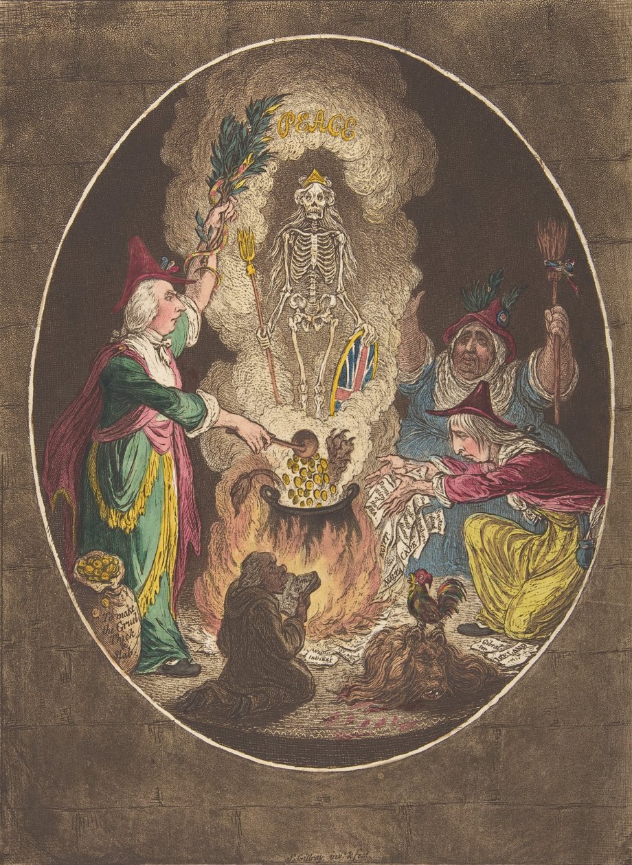 A Phantasmagoria, – Scene-Conjuring-Up an Armed-Skeleton, 5. januar 1803., 5. januar 1803. av James Gillray
