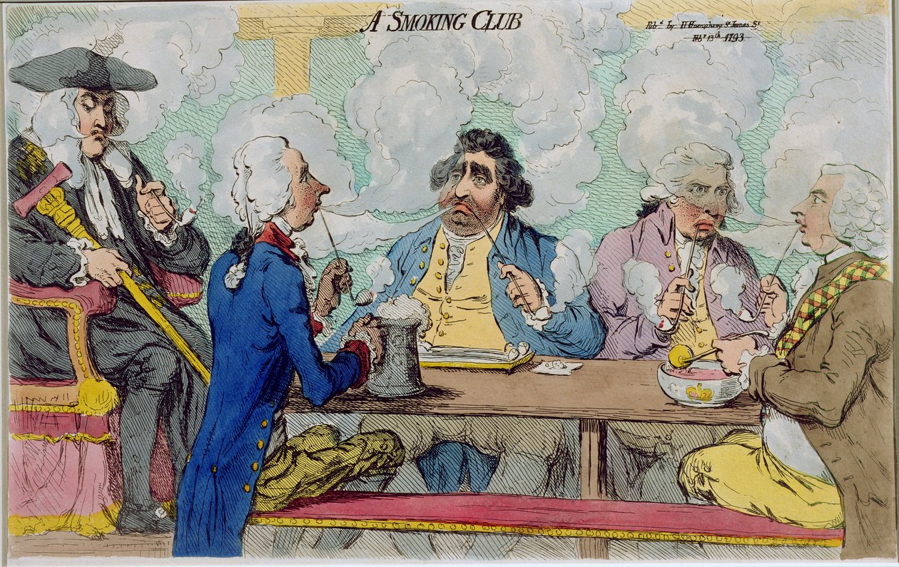 A Smoking Club, utgitt av Hannah Humphrey i 1793 (håndfarget etsning) av James Gillray