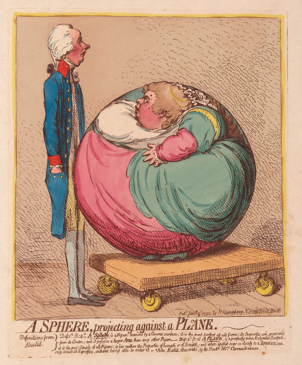 A Sphere projiserer mot et fly, pub. 1792 (håndfarget gravering) av James Gillray
