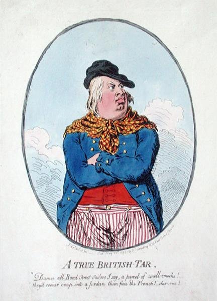 A True British Tar , utgitt av Hannah Humphrey i 1795 (håndfarget etsning) av James Gillray